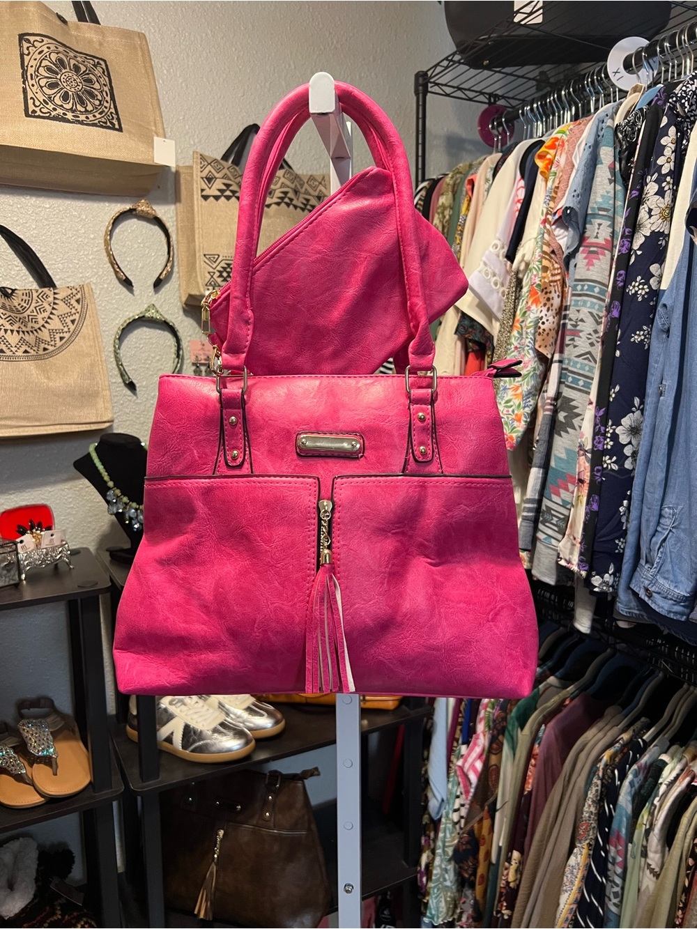 Vibrant Pink Women's Handbag Set